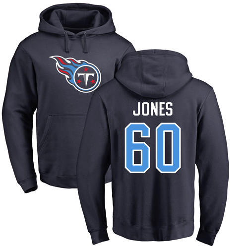 Tennessee Titans Men Navy Blue Ben Jones Name and Number Logo NFL Football #60 Pullover Hoodie Sweatshirts